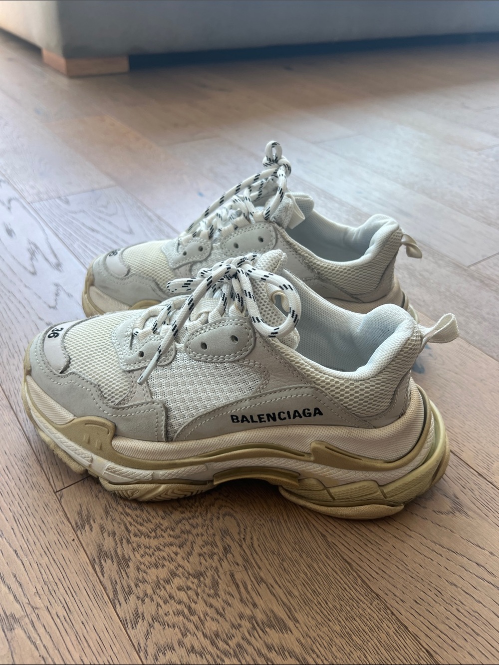 Balenciaga Cream White Chunky Lace-Up Sneakers